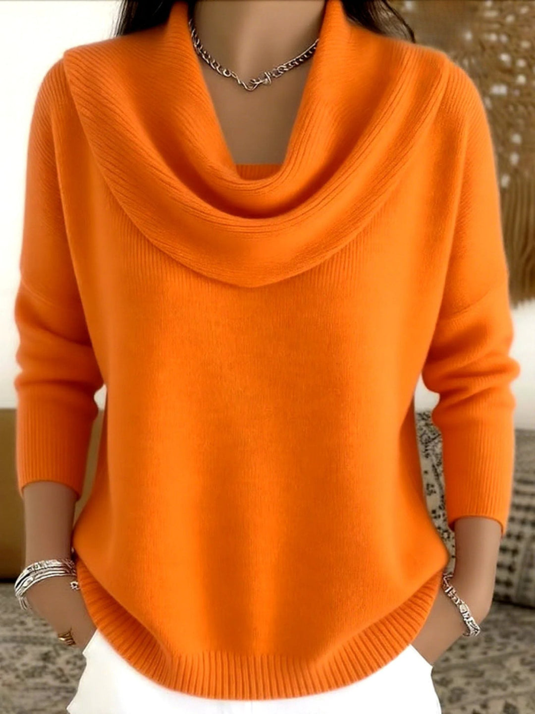 Ismenia | Women's Knit Jumper with Cowl Neck and Long Sleeves