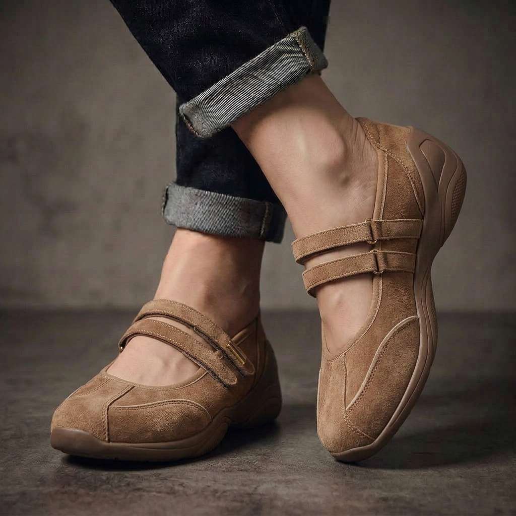 Vanthea | Women's Suede Double-Strap Comfort Flats