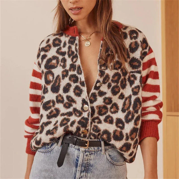 Signe | Women's Leopard Print Crew Neck Cardigan
