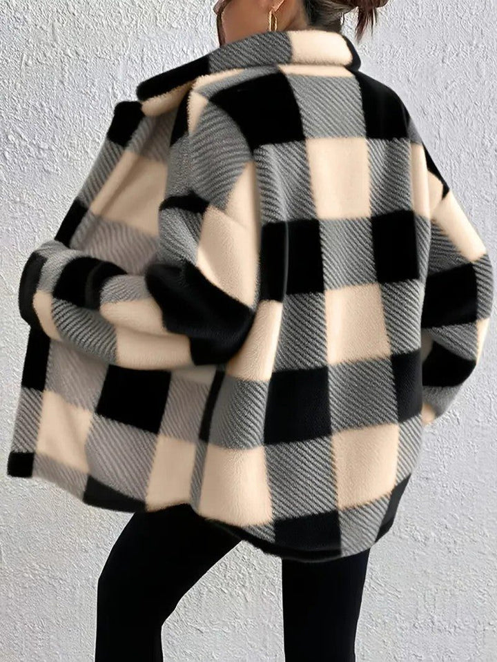 Maurelle | Women's Plaid Oversized Button-Up Fluffy Jacket