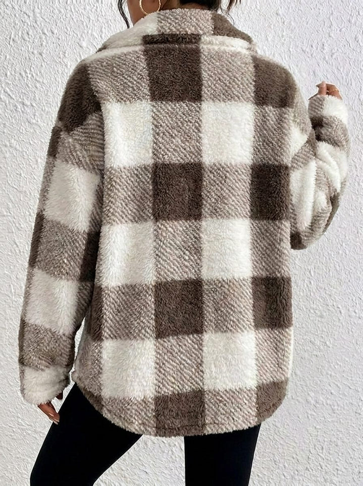 Maurelle | Women's Plaid Oversized Button-Up Fluffy Jacket