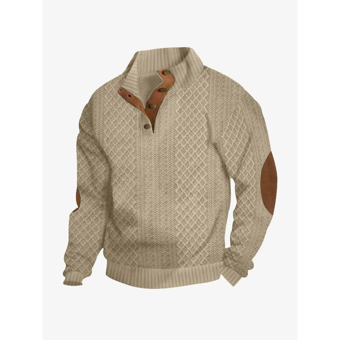 Erik Cable Knit Button-Neck Sweater with Elbow Patches - image 1