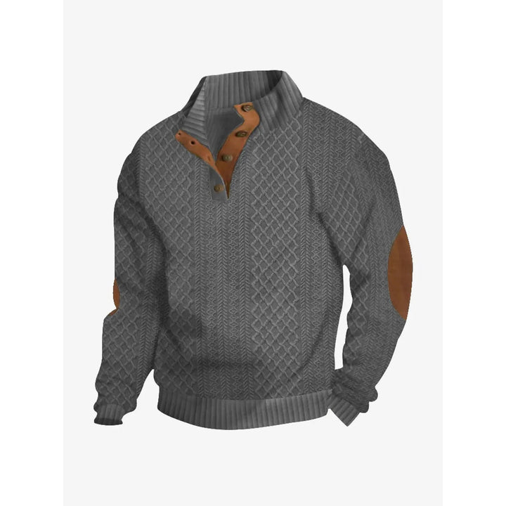 Erik Cable Knit Button-Neck Sweater with Elbow Patches - image 9