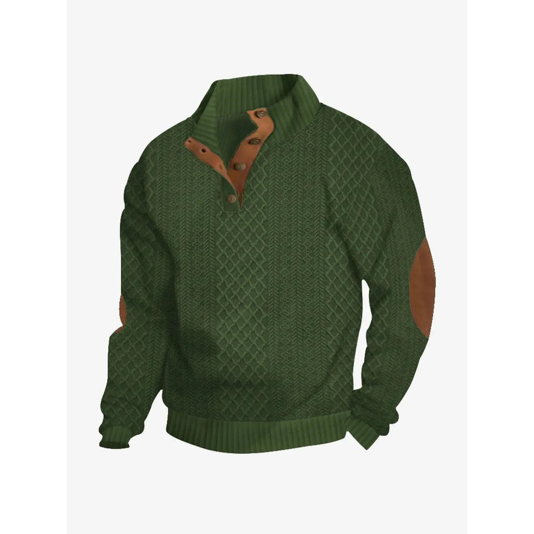 Erik Cable Knit Button-Neck Sweater with Elbow Patches - image 10