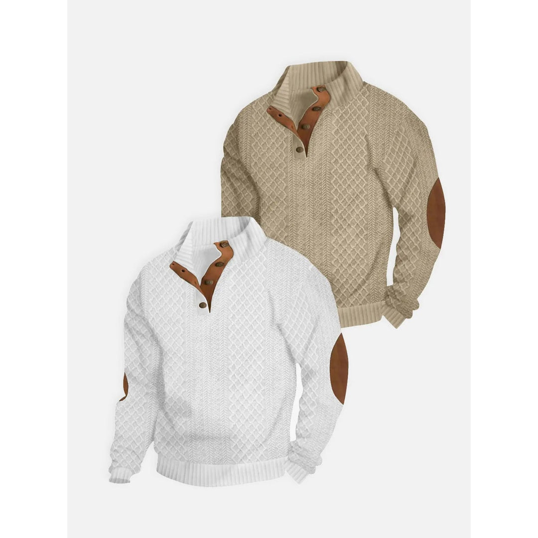 Erik Cable Knit Button-Neck Sweater with Elbow Patches - image 12