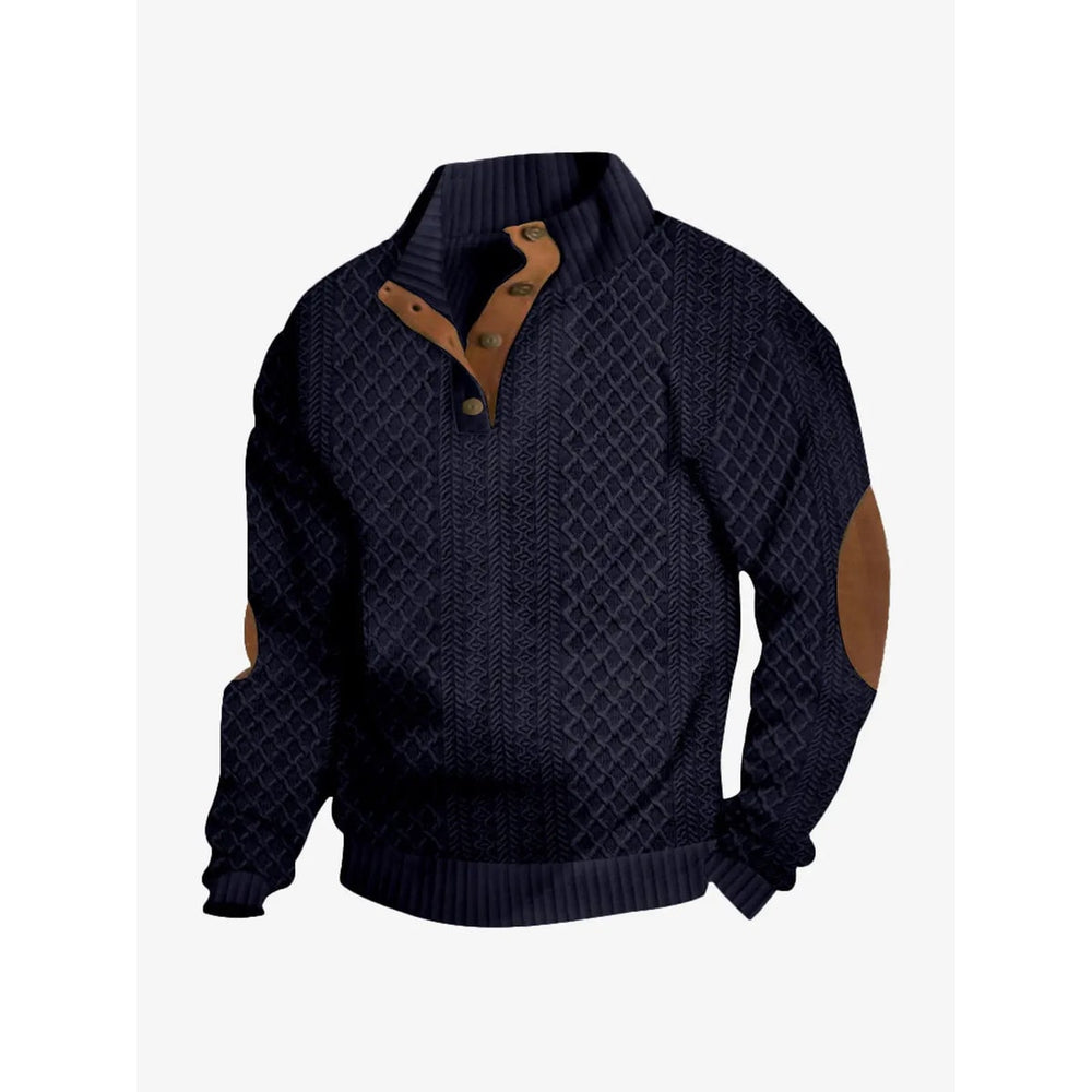 Erik Cable Knit Button-Neck Sweater with Elbow Patches - image 2