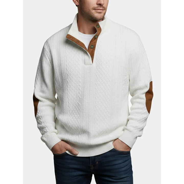 Erik Cable Knit Button-Neck Sweater with Elbow Patches - image 4