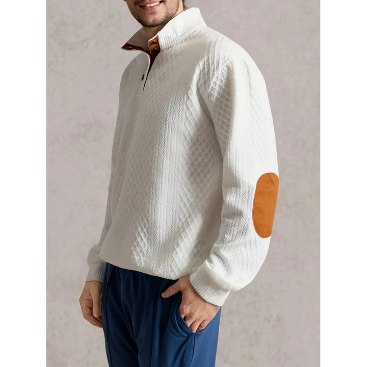 Erik Cable Knit Button-Neck Sweater with Elbow Patches - image 5