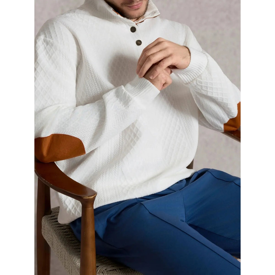 Erik Cable Knit Button-Neck Sweater with Elbow Patches - image 6