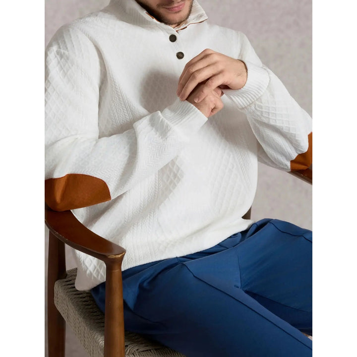 Erik Cable Knit Button-Neck Sweater with Elbow Patches - image 6
