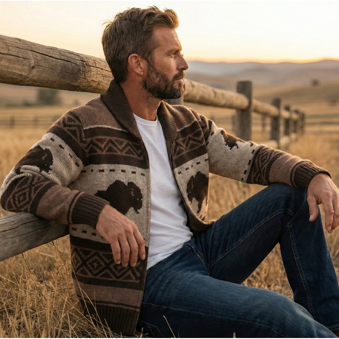 Floris Bison Jacquard Shawl Collar Zip Cardigan - image 4