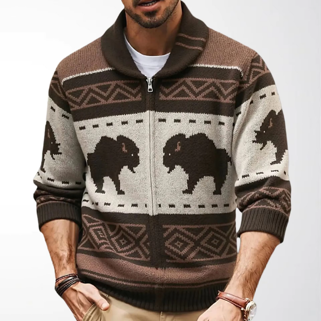 Floris Bison Jacquard Shawl Collar Zip Cardigan - image 5