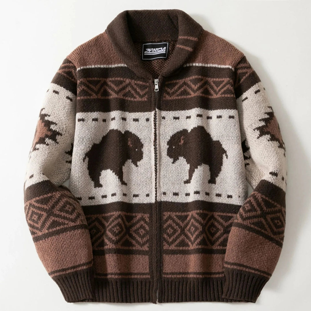 Floris Bison Jacquard Shawl Collar Zip Cardigan - image 6