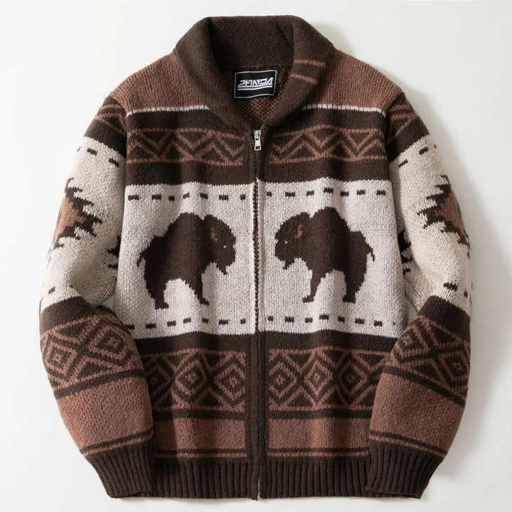 Floris Bison Jacquard Shawl Collar Zip Cardigan - image 6