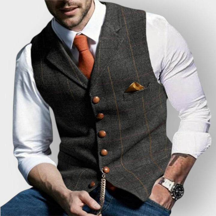 Emrys | Men's Button-Front Oversized Padded Gilet for Layering in Dark Grey