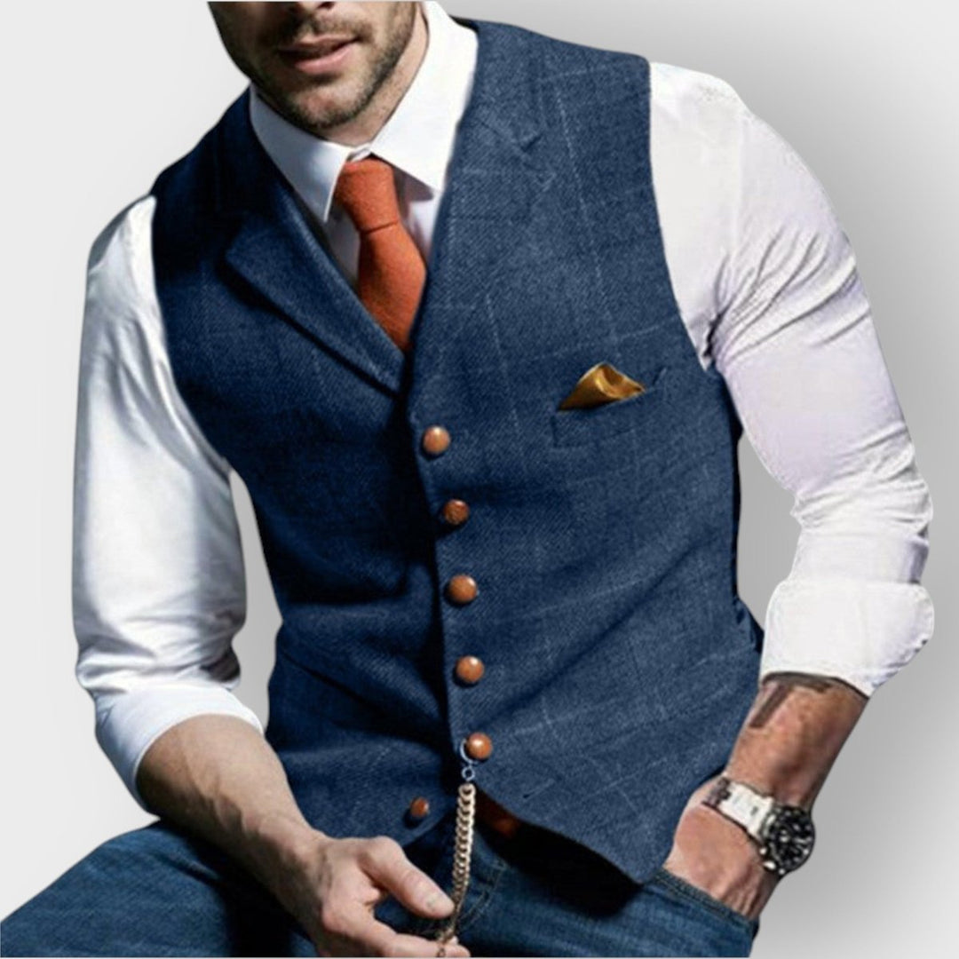 Emrys | Men's Button-Front Oversized Padded Gilet for Layering in Blue