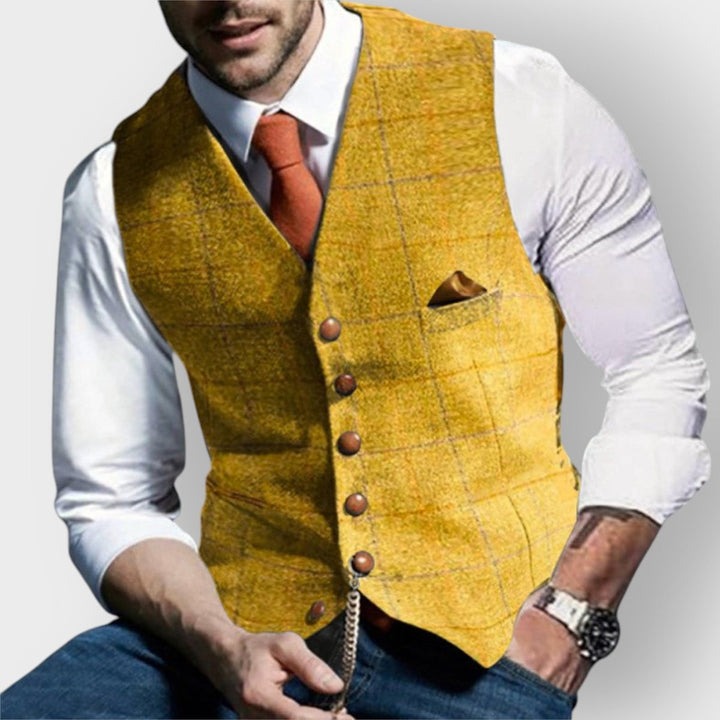 Emrys | Men's Button-Front Oversized Padded Gilet for Layering in Yellow