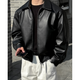 Kasper Leather-Look Bomber Jacket with Pointed Collar - image 1