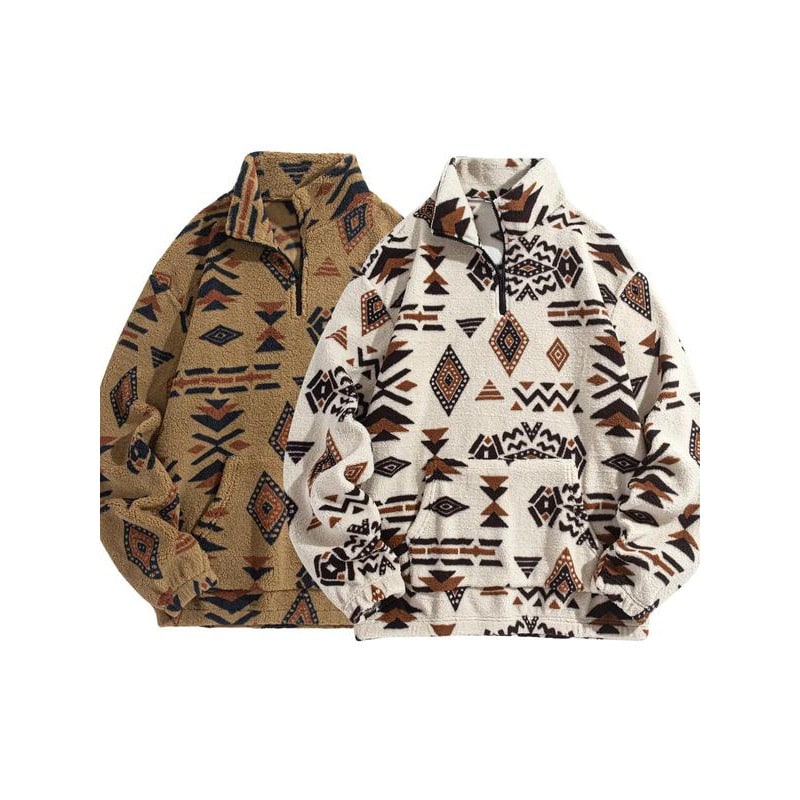 Emerson Geometric Print Sherpa Quarter-Zip Pullover - image 3