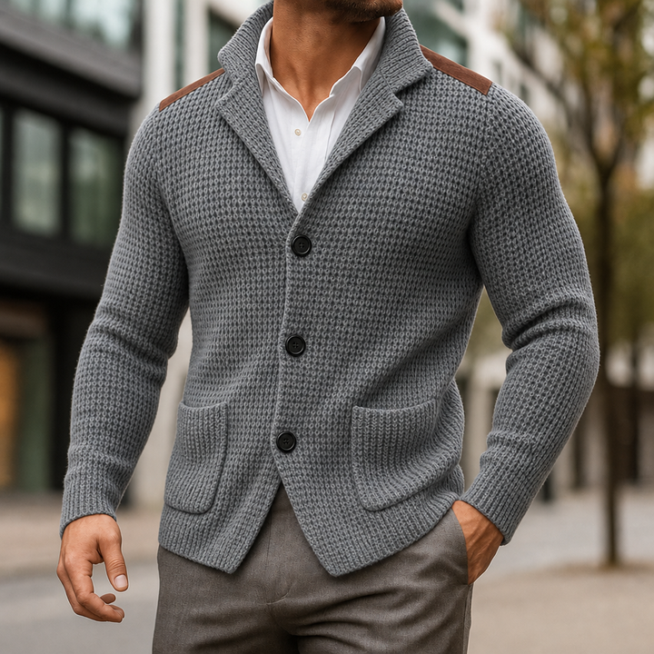 Cornelis Waffle-Knit Cardigan Blazer with Shoulder Patches - image 1