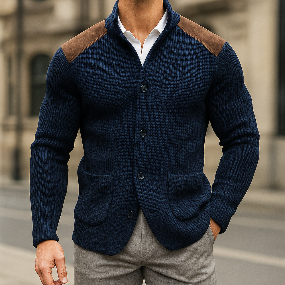 Cornelis Waffle-Knit Cardigan Blazer with Shoulder Patches - image 2