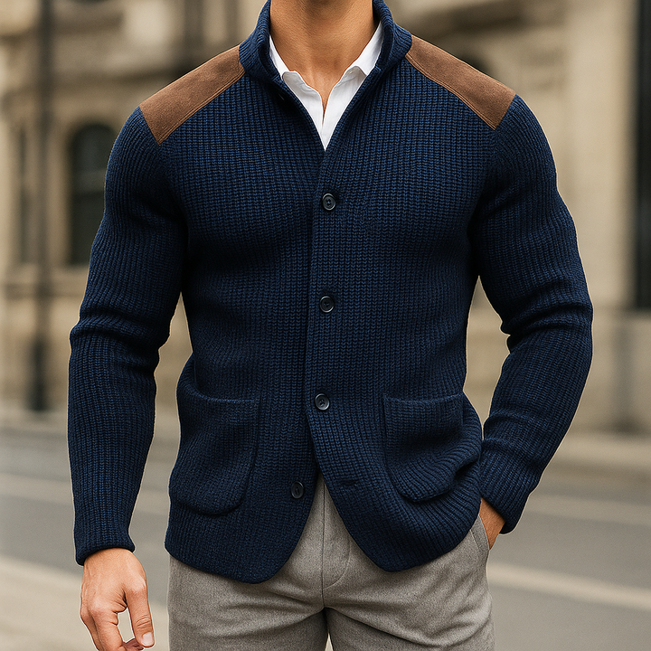 Cornelis Waffle-Knit Cardigan Blazer with Shoulder Patches - image 2