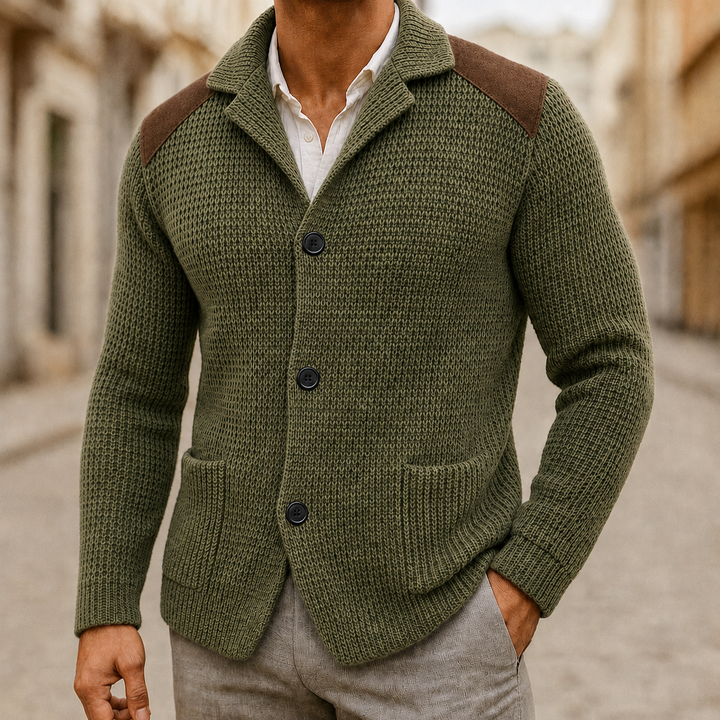Cornelis Waffle-Knit Cardigan Blazer with Shoulder Patches - image 4