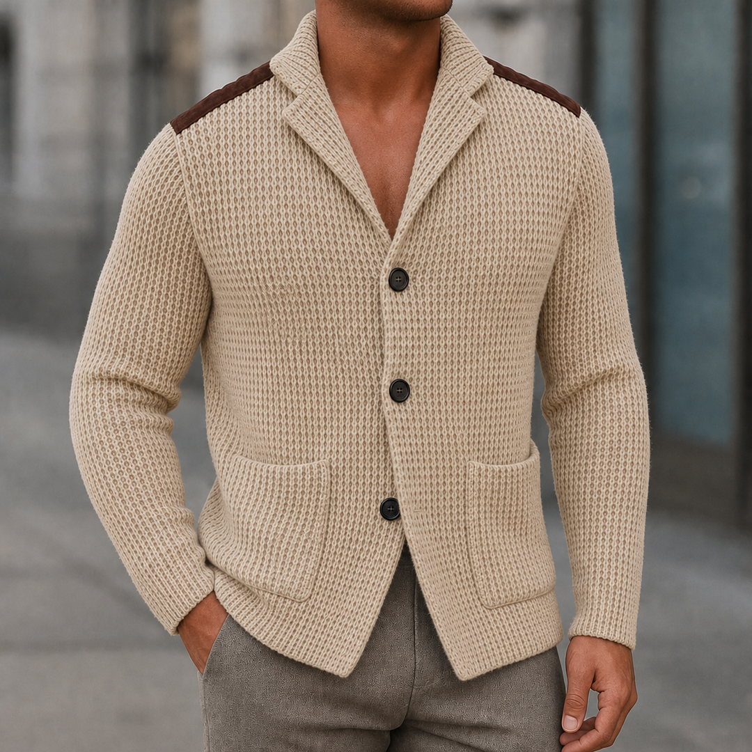 Cornelis Waffle-Knit Cardigan Blazer with Shoulder Patches - image 6