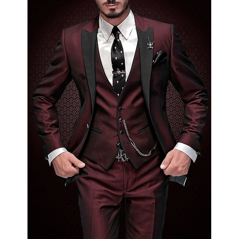 Justus Slim-Fit Three-Piece Suit with Contrast Peak Lapels - image 1