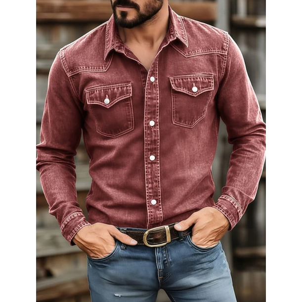 Krijn Washed Denim Western Shirt with Snap Pockets - image 1