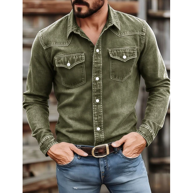 Krijn Washed Denim Western Shirt with Snap Pockets - image 4