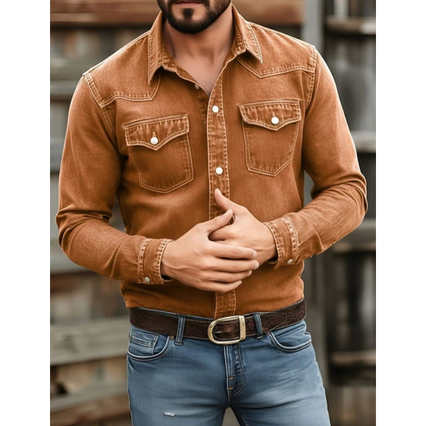 Krijn Washed Denim Western Shirt with Snap Pockets - image 6