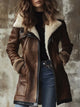 Mertice | Women's Long Leather-Look Coat with Faux Fur Collar