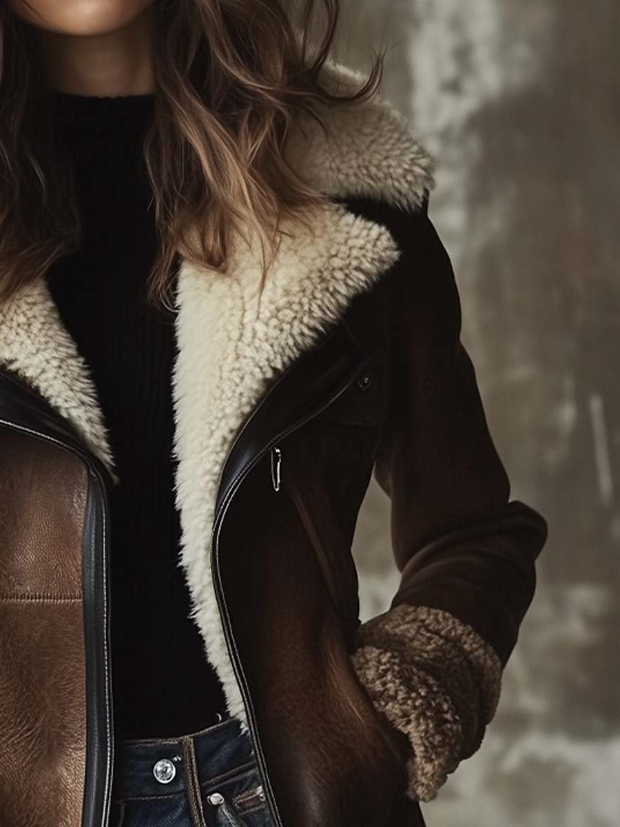 Mertice | Women's Long Leather-Look Coat with Faux Fur Collar