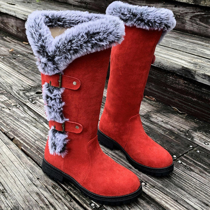 Morgance | Women's Faux-Suede Knee High Boots with Fur Trim