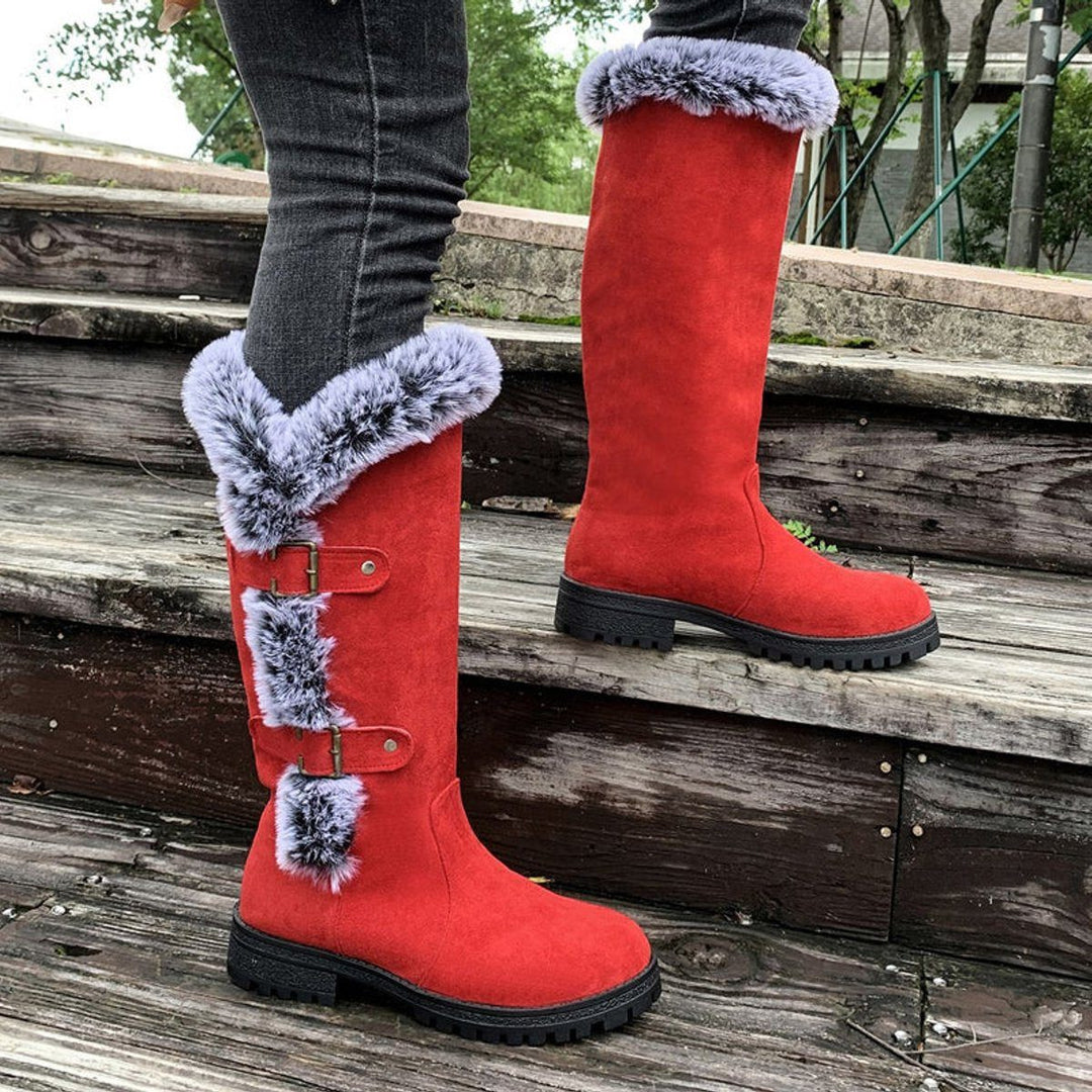 Morgance | Women's Faux-Suede Knee High Boots with Fur Trim
