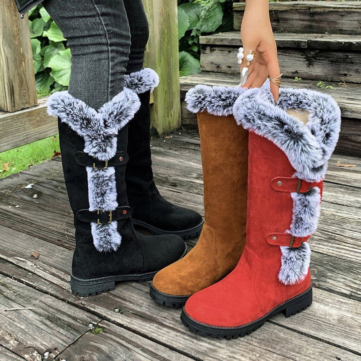 Morgance | Women's Faux-Suede Knee High Boots with Fur Trim