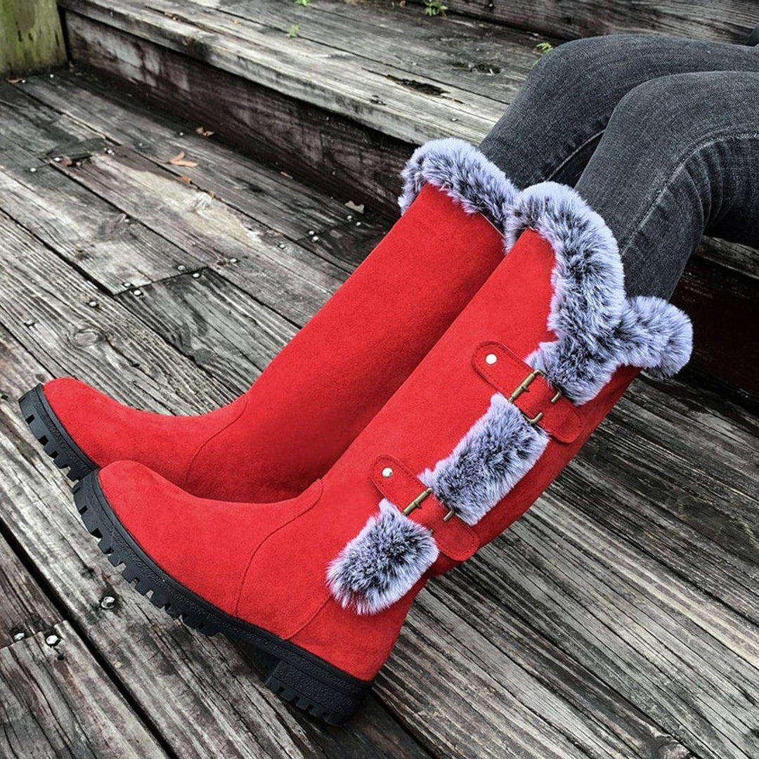 Morgance | Women's Faux-Suede Knee High Boots with Fur Trim