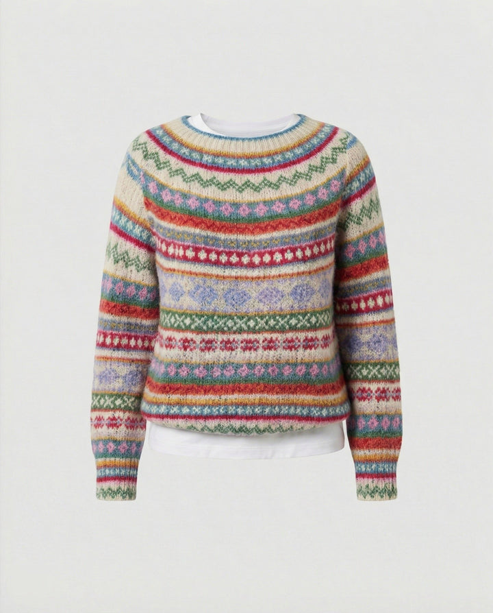 Colombe | Women's Multicolour Striped Sweater with Crew Neck