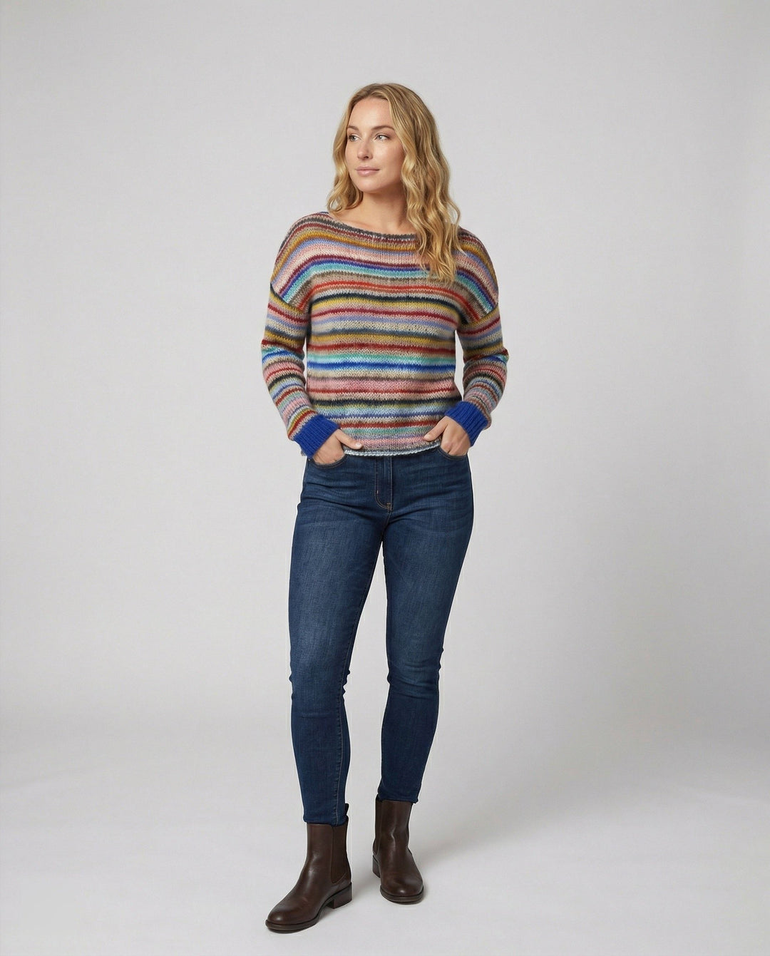 Colombe | Women's Multicolour Striped Sweater with Crew Neck