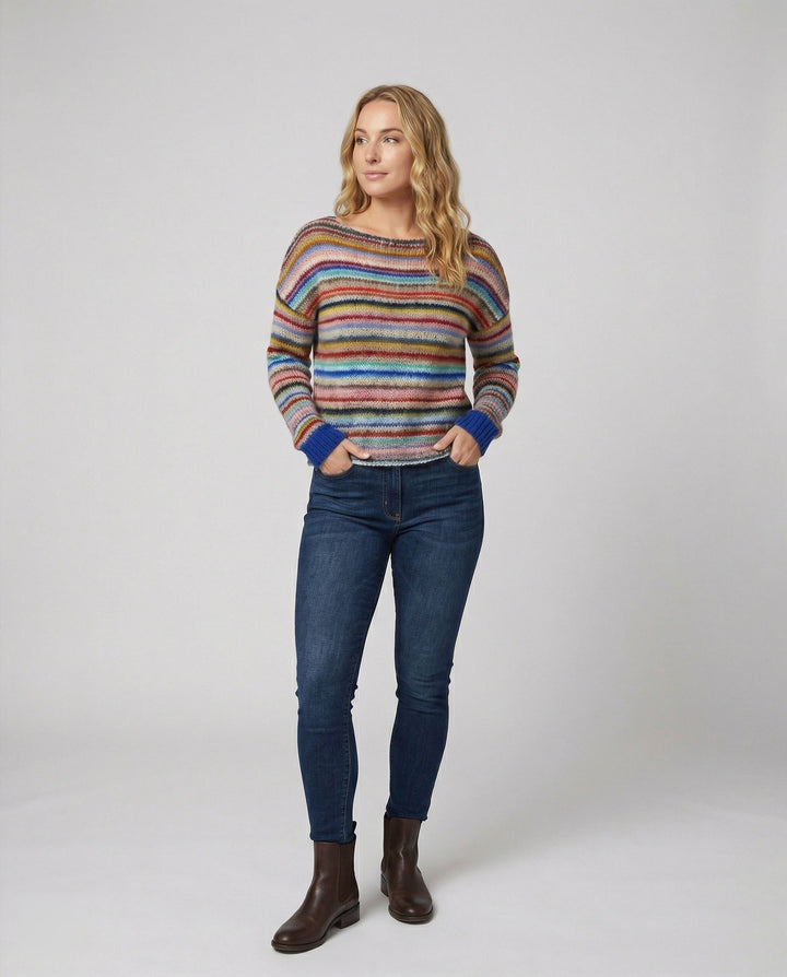 Colombe | Women's Multicolour Striped Sweater with Crew Neck