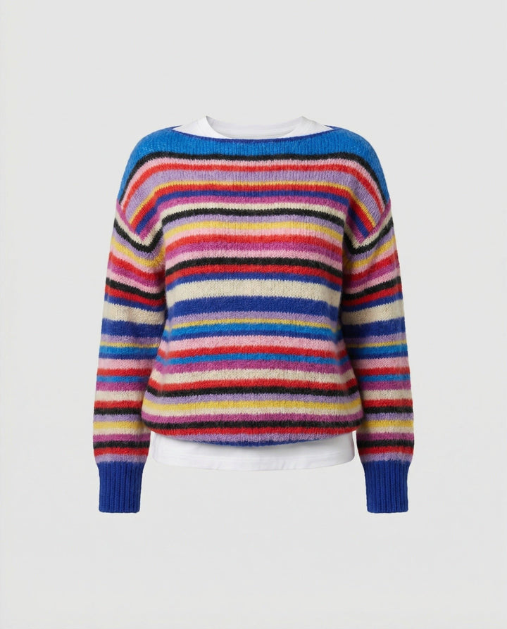 Colombe | Women's Multicolour Striped Sweater with Crew Neck