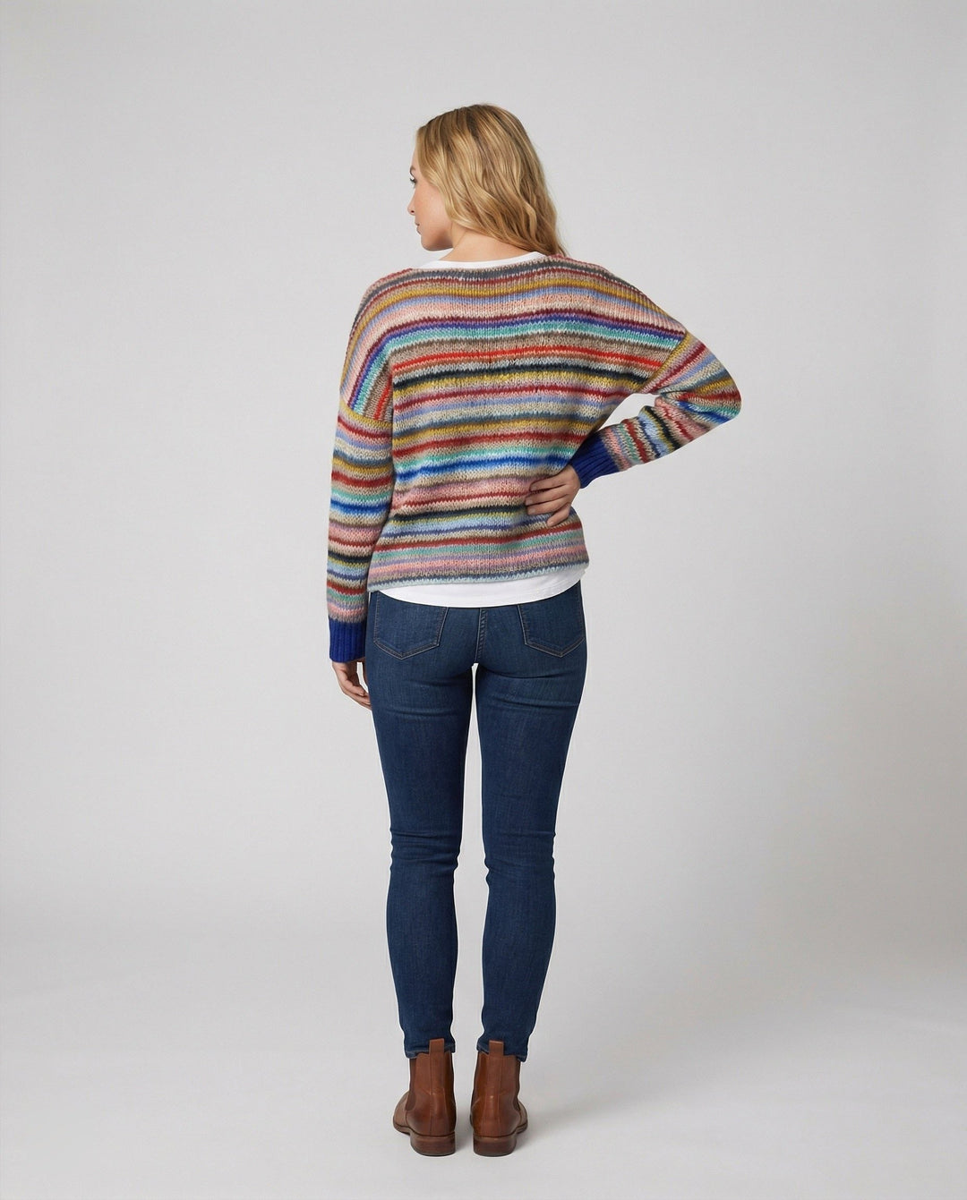 Colombe | Women's Multicolour Striped Sweater with Crew Neck