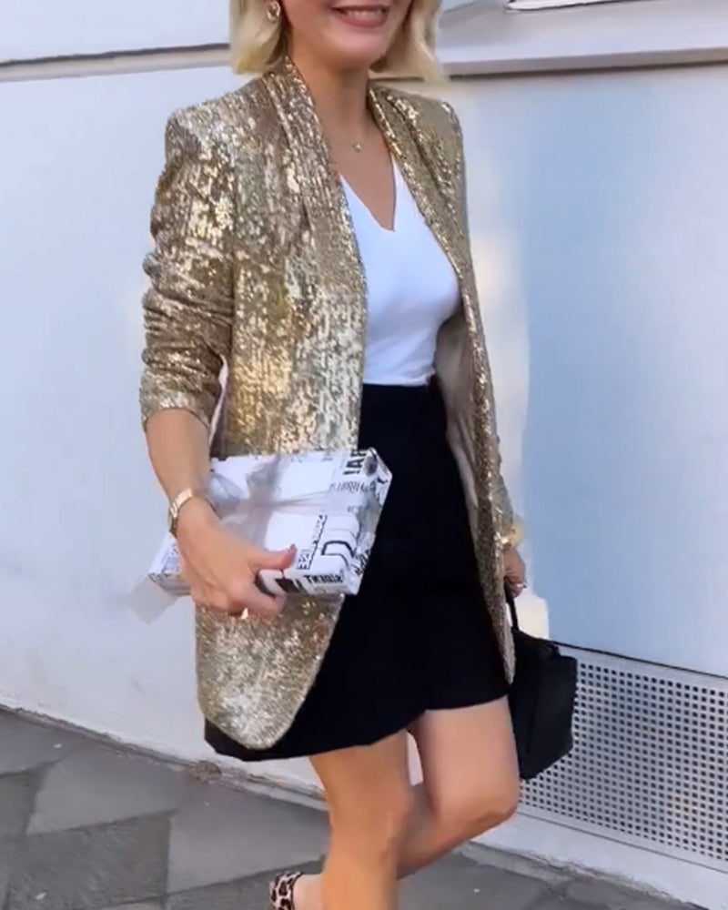 Myla | Women's Sequin Longline Blazer with Open Front