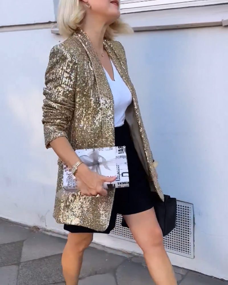 Myla | Women's Sequin Longline Blazer with Open Front