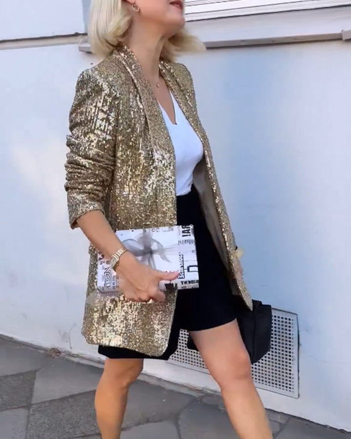 Myla | Women's Sequin Longline Blazer with Open Front