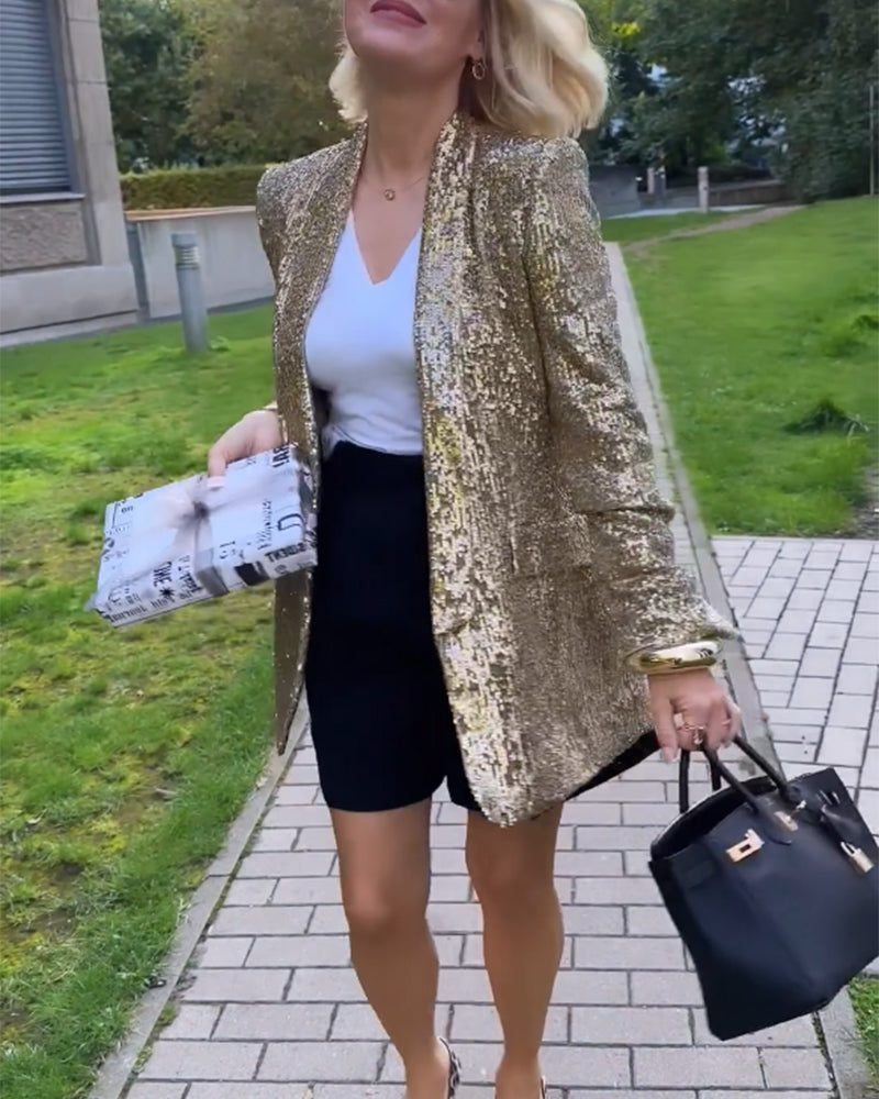 Myla | Women's Sequin Longline Blazer with Open Front