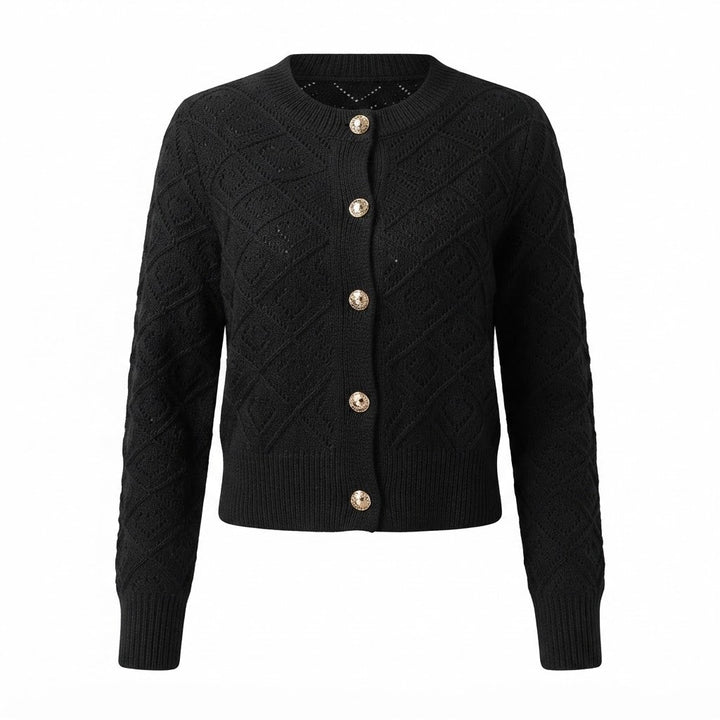 Merete | Women's Textured Knit Cardigan with Gold Buttons
