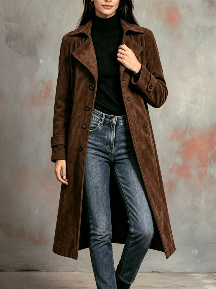 Naomi | Women's Suede Longline Coat with Lapel