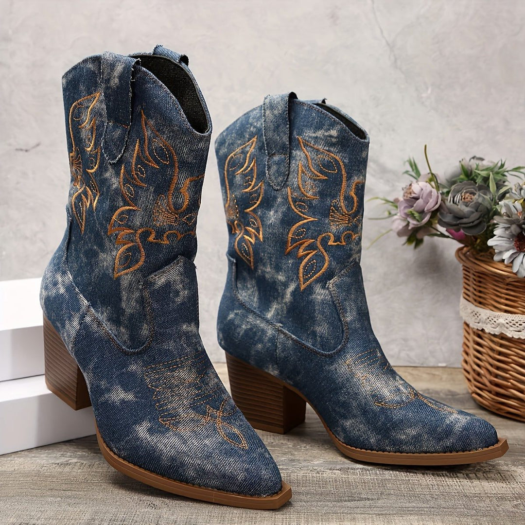 Zerlina | Women's Western Block Heel Cowboy Boots with Embroidery